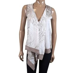 3/$20 Honestlee Sleeveless Vneck Blouse Flowy Draped Waterfall Abstract Taupe